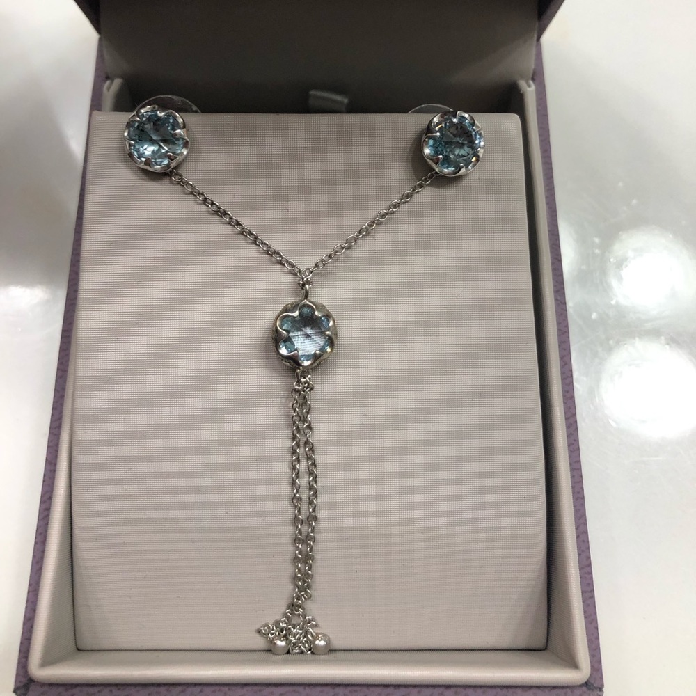 Blue Topaz drop necklace with earrings never came out of box, never worn